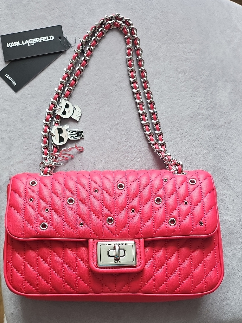 Karl Lagerfeld French Rose Quilted Leather Shoulder Bag with Chain Strap